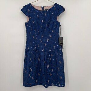 Adrianna Papell Cocktail Blue Floral Lace Fit & Flare Mini Dress Women’s  4 NWT